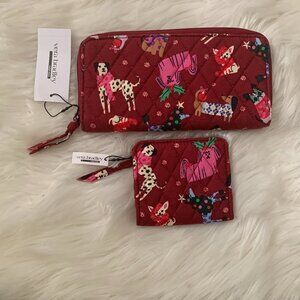 VERA BRADLEY Holiday Hounds Small & Continental Wallets SET in Burgundy